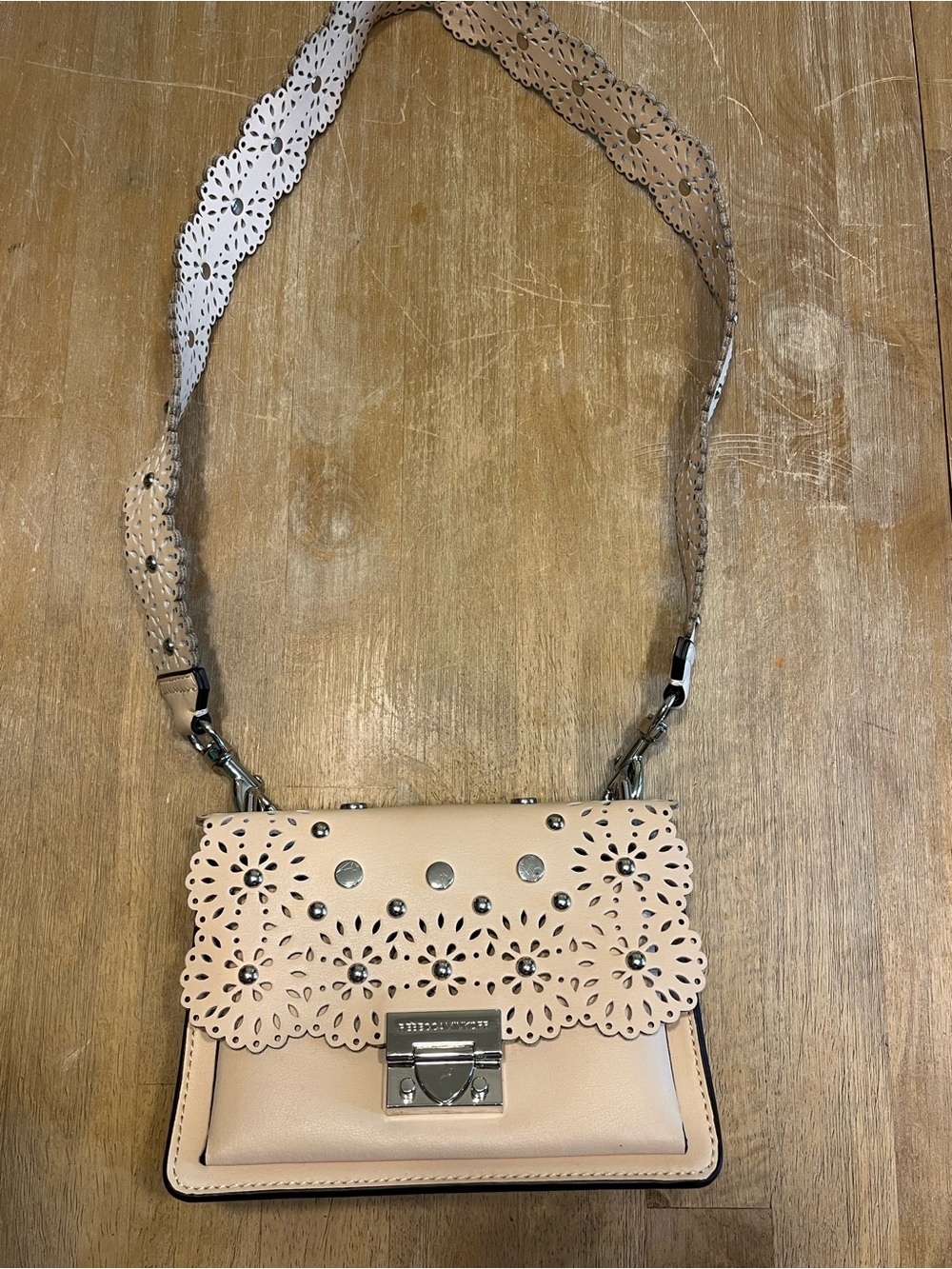 Rebecca Minkoff Beige Laser-Cut Floral Crossbody Bag